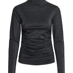 PIECES dame top PCMONICA - Black Silver