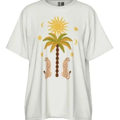 PIECES dame t-shirt PCHANNAH - Cloud Dancer Palm/cheetah