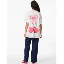 PIECES DAME T-SHIRT PCMIKKA - Bright White Cherry Bow