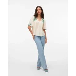 VERO MODA dame bluse VMBRIDGET - Birch BOSPHORUS EMB.