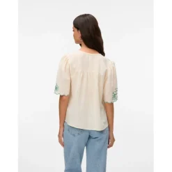 VERO MODA dame bluse VMBRIDGET - Birch BOSPHORUS EMB.