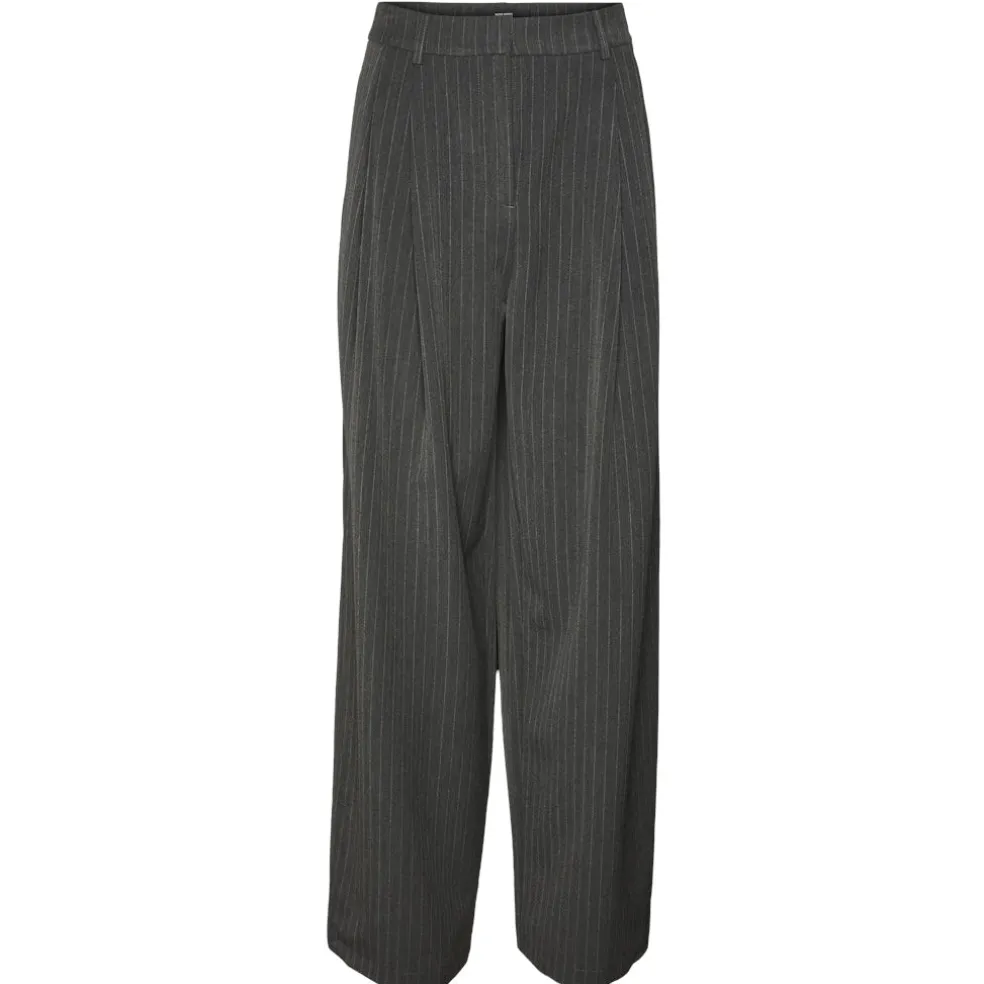 VERO MODA dame bukser VMSILJE - Dark Grey Melange PINSTRIPE