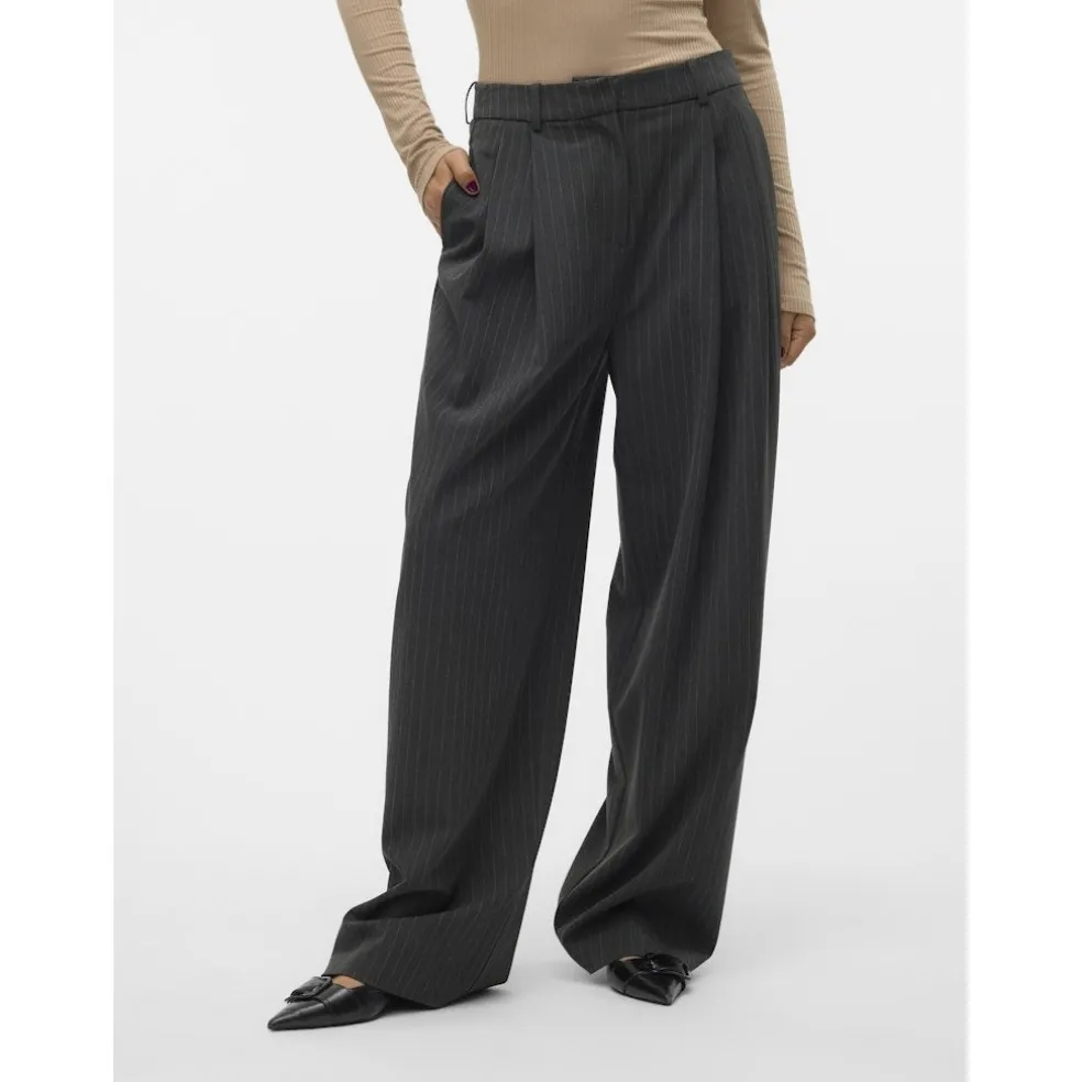 VERO MODA dame bukser VMSILJE - Dark Grey Melange PINSTRIPE