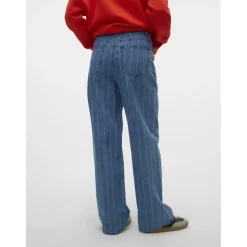 VERO MODA dame jeans VMKATHY - Medium Blue Denim Stripes WHITE
