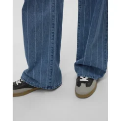 VERO MODA dame jeans VMKATHY - Medium Blue Denim Stripes WHITE