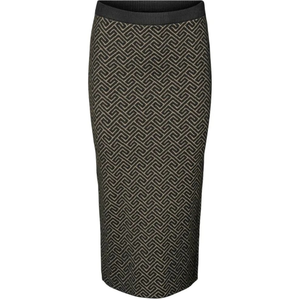 VERO MODA dame nederdel VMARIA - Black W. SILVER MINK GRAFIC PRINT