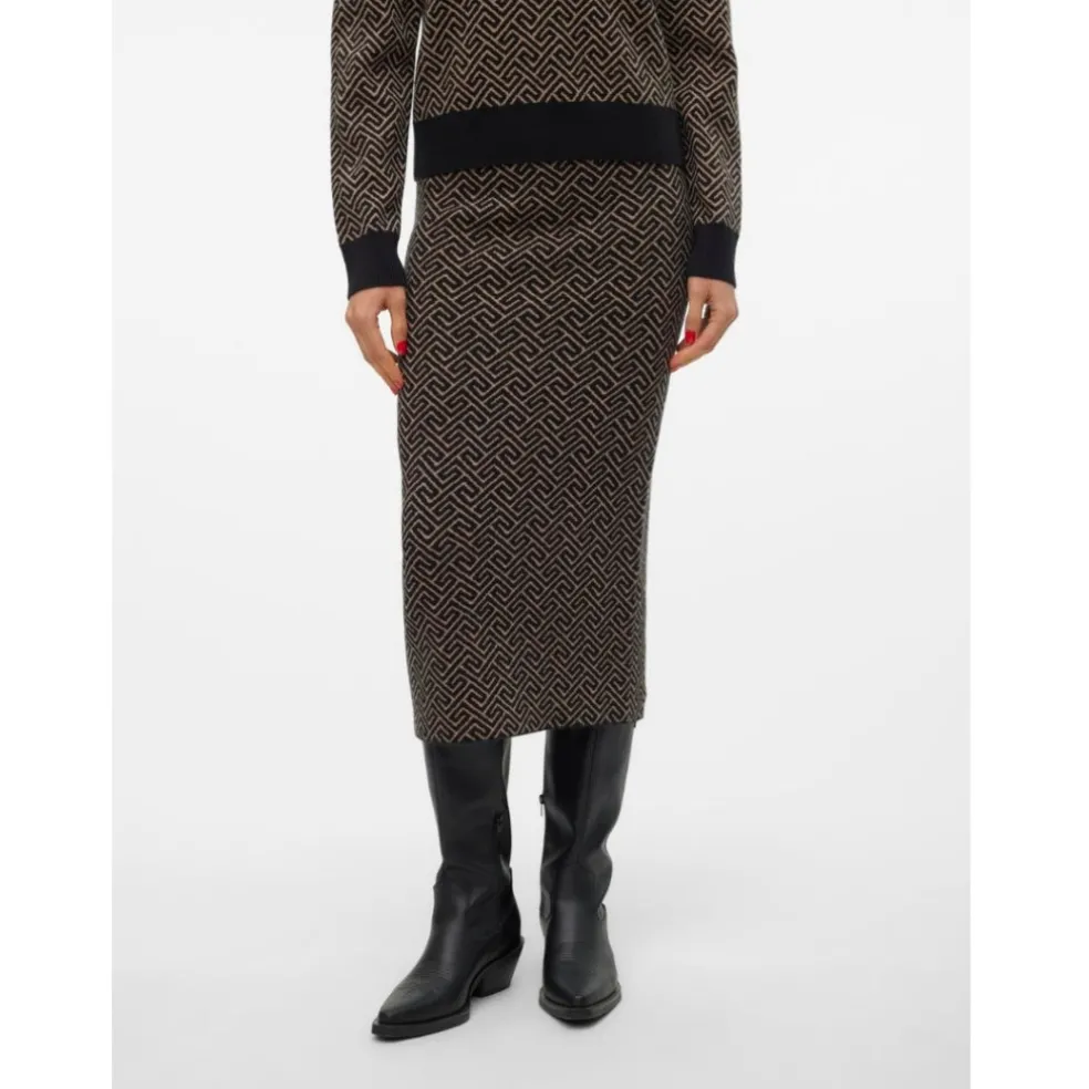 VERO MODA dame nederdel VMARIA - Black W. SILVER MINK GRAFIC PRINT