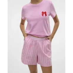 VERO MODA dame shorts VMCHARLOTTE - Bonbon Stripes Fiery red/cloud dancer