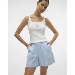 VERO MODA dame shorts VMCHARLOTTE - Airy Blue Stripes Cloud dancer/twill