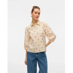 VERO MODA DAME SKJORTE VMFEAT - Birch Heart Emb Karander Red