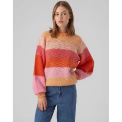 VERO MODA dame strik VMCRUZ - Tangerine W BIRCH/FUCHSIA PURPLE/TANGERINE TANGO/S