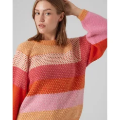 VERO MODA dame strik VMCRUZ - Tangerine W BIRCH/FUCHSIA PURPLE/TANGERINE TANGO/S