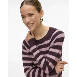 Vero Moda dame strik VMDOFFY - Winetasting Stripes:W. ROSE BROWN