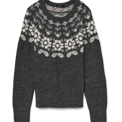 Vero moda dame strik VMSIMONE - Dark Grey Melange Detail:W. BIRCH + ROSE