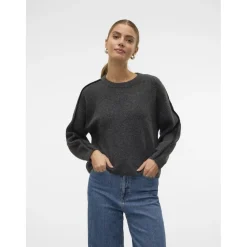 VERO MODA dame strik VMZORA - Asphalt W. BLACK STITCH