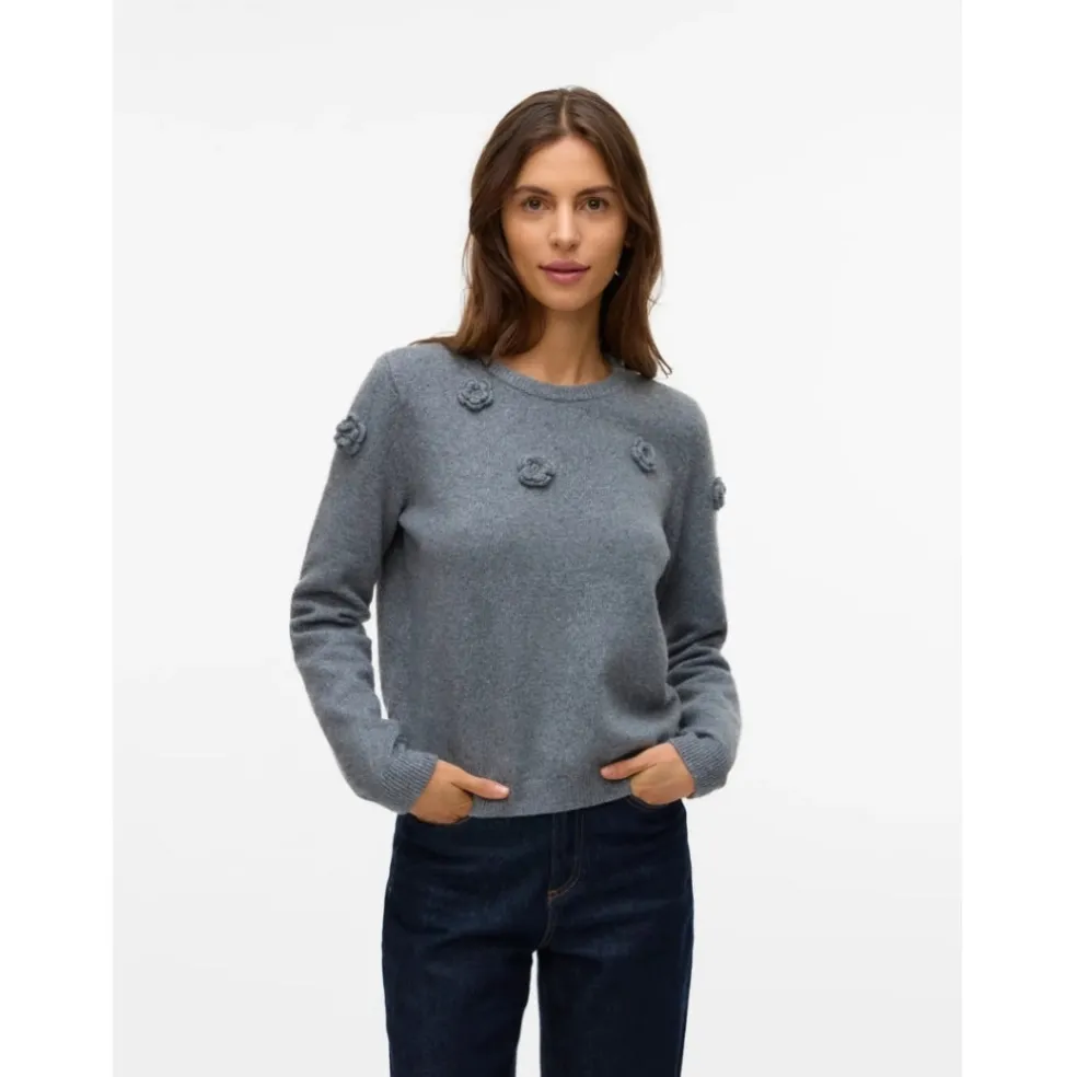 VERO MODA DAME STRIKTRØJE VMROSE - Medium grey melange
