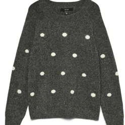 VERO MODA DAME STRIKTRØJE VMDOFFY - Dark Grey Melange White Dots