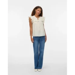 VERO MODA DAME TOP VMELINA - Birch Blue Hearts