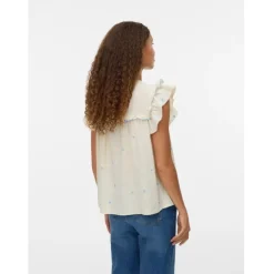 VERO MODA DAME TOP VMELINA - Birch Blue Hearts