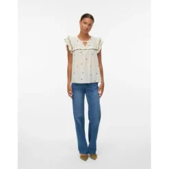VERO MODA DAME TOP VMELINA - Birch BLACK HEARTS