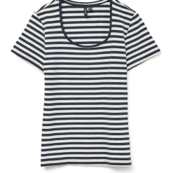 VERO MODA dame t-shirt VMLOTTE - Snow White Stripes NAVY BLAZER
