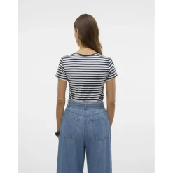VERO MODA dame t-shirt VMLOTTE - Snow White Stripes NAVY BLAZER
