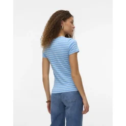 VERO MODA dame t-shirt VMLOTTE - Azure Blue Stripes AIRY BLUE