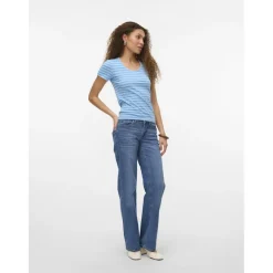 VERO MODA dame t-shirt VMLOTTE - Azure Blue Stripes AIRY BLUE