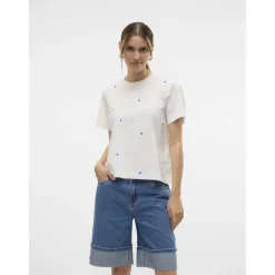 VERO MODA dame t-shirt VMSOLVEI - Snow White Print HEARTS
