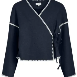 VILA dame cardigan VIRISE - Navy Blazer WHITE CHAIN STITCH