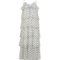 VILA DAME KJOLE VIHARLEY - Cloud Dancer BLACK DOTS