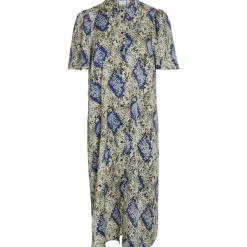 VILA dame kjole VIJONA - Cloud Dancer SNAKE BLUE PRINT