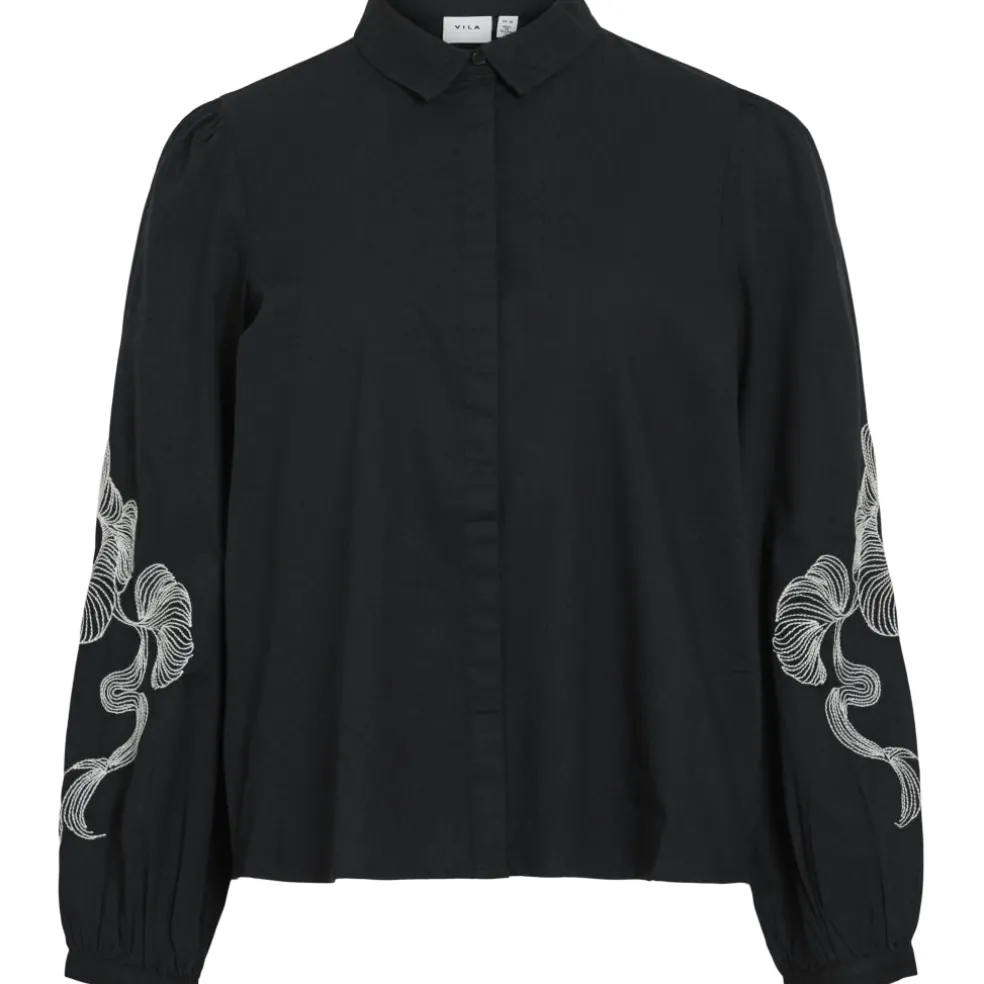 VILA dame skjorte VIVESTA - Black Beauty Detail Snow white