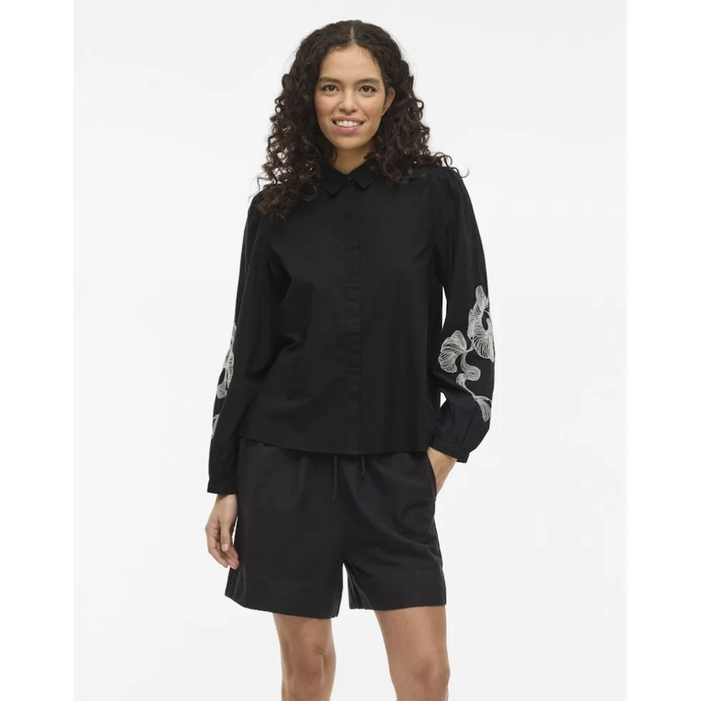 VILA dame skjorte VIVESTA - Black Beauty Detail Snow white