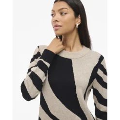 VILA dame strik kjole VITIF - Natural Melange Detail:BLACK/ANIMAL