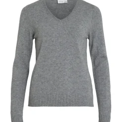 VILA dame strik VIRIL - Medium grey melange