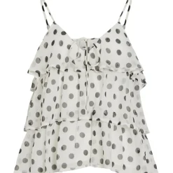 VILA DAME TOP VIHARLEY - Cloud Dancer BLACK DOTS