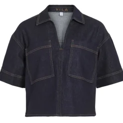 VILA DAME TOP VILEVA - Dark Blue Denim