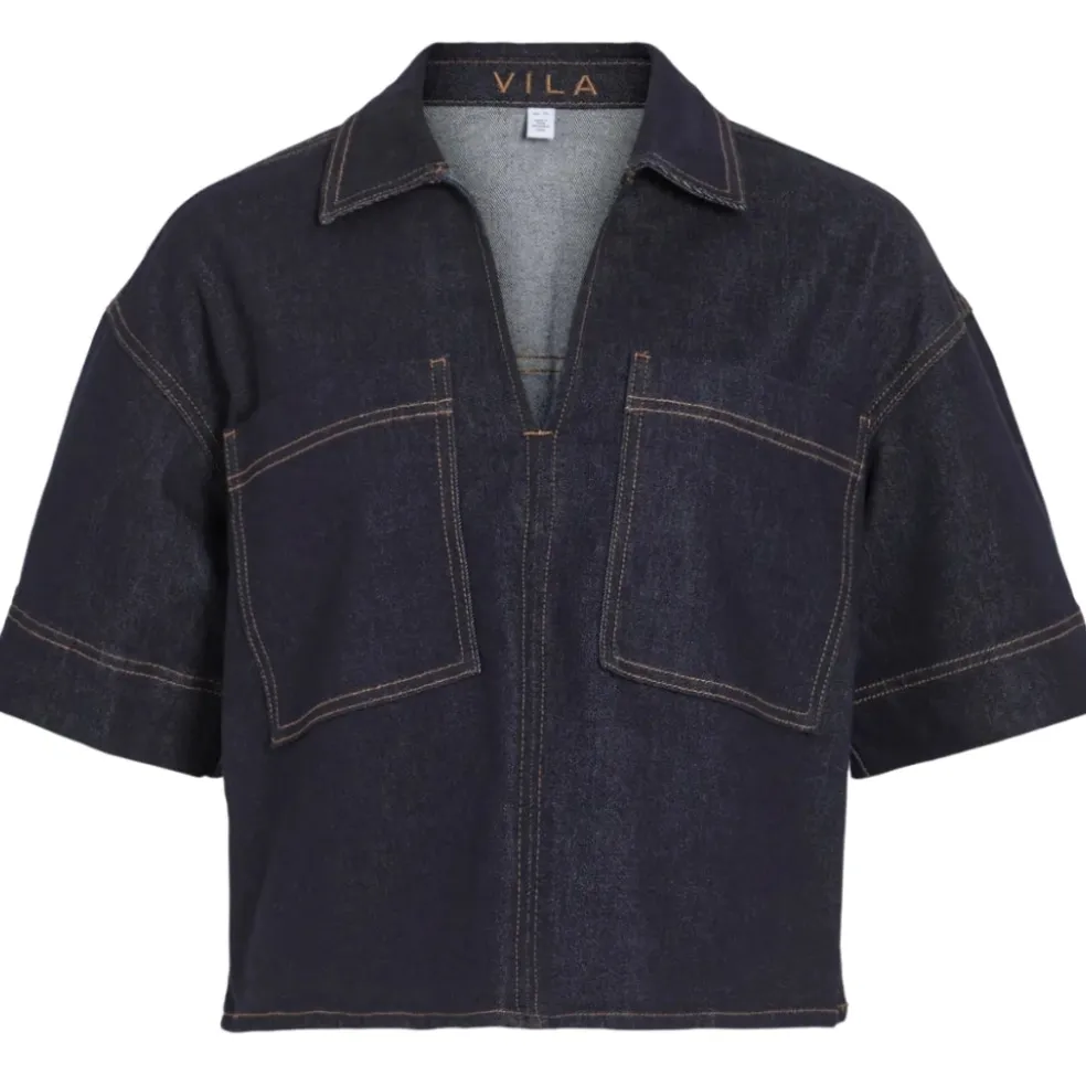 VILA DAME TOP VILEVA - Dark Blue Denim