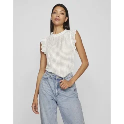 VILA dame top VINETE - Cloud Dancer