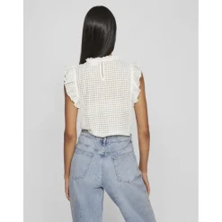 VILA dame top VINETE - Cloud Dancer