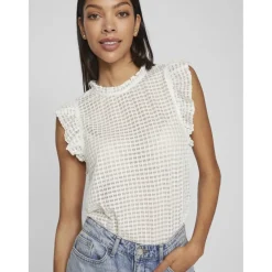 VILA dame top VINETE - Cloud Dancer